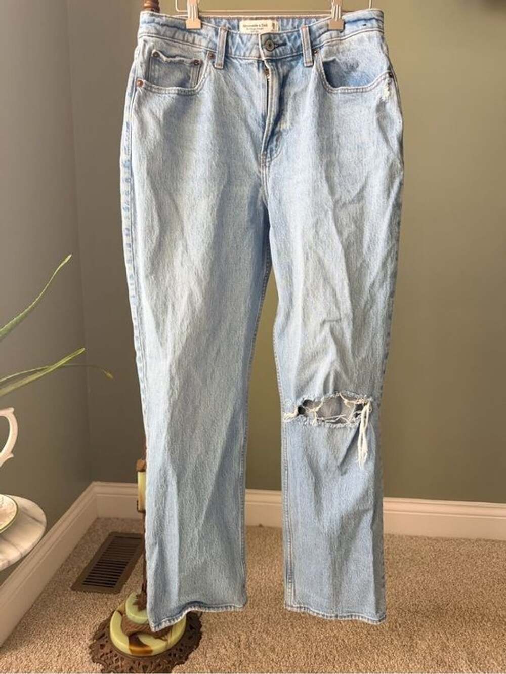 GT-0018 Abercrombie Curve Love Vintage Straight Jeans High Rise Distressed